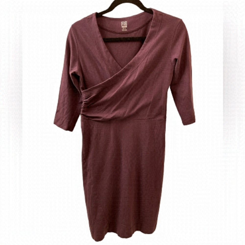 Fig Voyage Purple 3/4 Sleeve Wrap Midi Dress